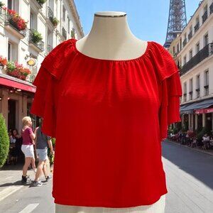 Chenault Red Ruffle Sleeve Blouse XL Off Shoulder Summer Top Boho Festival Chic